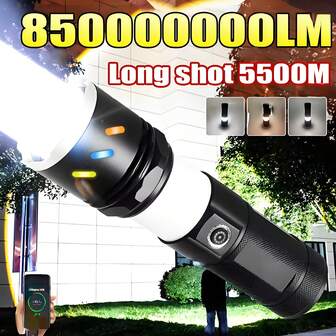 High Power LED Flashlight 850000000LM Most Bright Tactical Torch Powerful Rechargeable Flashlight Long Range Camping Lantern For Camping Waterproof Outdoor Adjustable Focus Torch