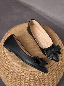 MonaNise Chaussures à bout pointu confortables pour femmes en noir, blanc, nœud bleu marine, rouge de fête, jaune décontracté, rose polyvalent - Noir - Voir 3
