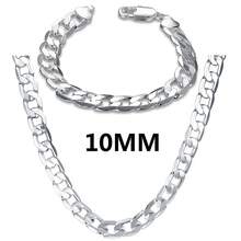 10mm 925 sterlingsilverpläterat halsband och armband med kubansk länk, hiphop-smycken i present för män - Silver - Visa 1