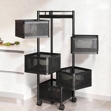 Multi-Functional Rotating Storage Rack, Freestanding Kitchen Utility Cart, Multi-Tier Basket Organizer