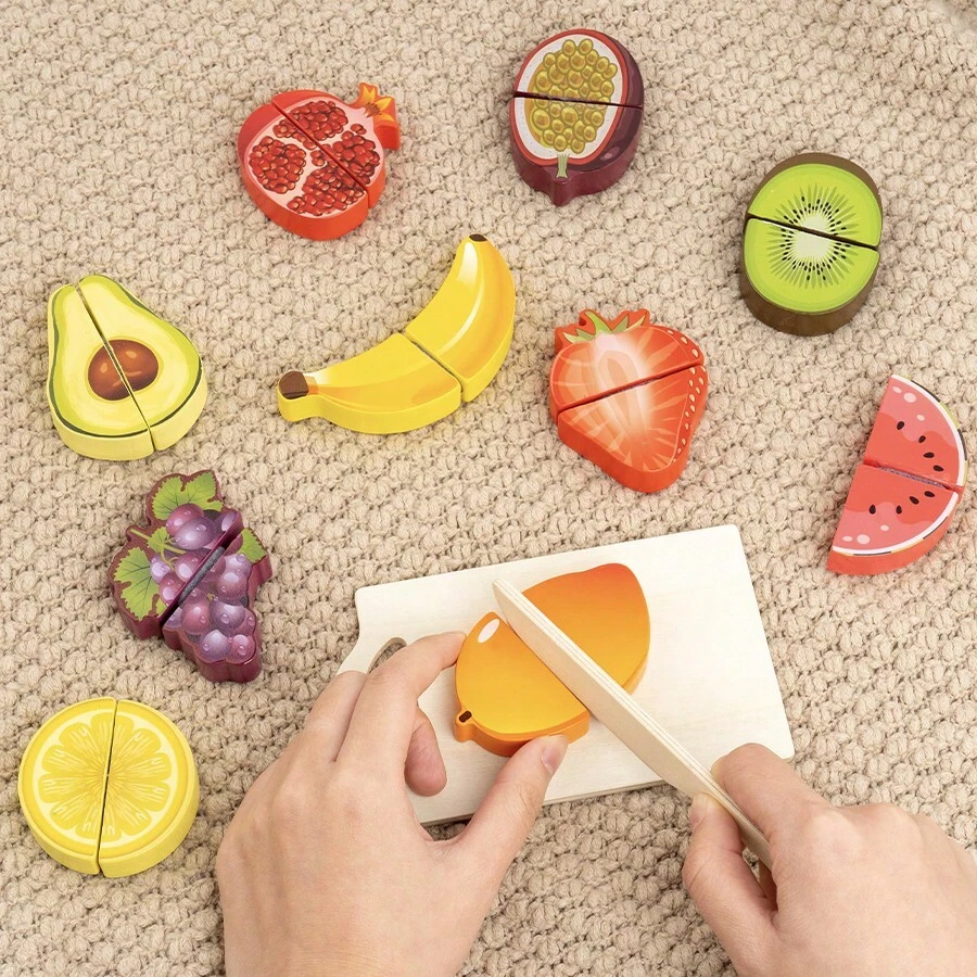 Träleksak med låtsasleksaker som skär frukt och grönsaker, pedagogiskt pussel för pojkar och flickor - Gul - Visa 1