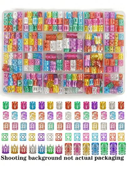 Bộ 200 phụ kiện tóc hợp kim, phong cách Bohemian thanh lịch, thiết kế hạt rỗng, hình tròn, màu trơn, hoàn hảo cho ngày lễ Thánh Patrick, bộ kẹp tóc unisex.