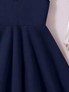 Tween Girl Knight Print Sleeveless Polo Collar Half-Zip Dress - Royal Blue - View 5