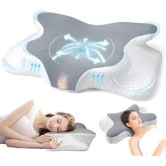 Almohada de enfriamiento para soporte de cuello, almohada cervical ajustable cómoda para dormir, almohadas de espuma de memoria ergonómica sin olor con contorno, almohada de cama para dormir de lado, espalda y estómago