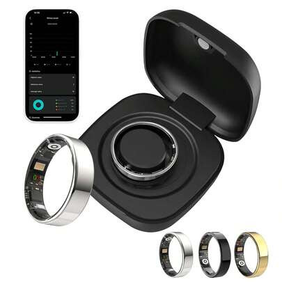 Smart Ring With Charging Case - Waterproof Health Rings For Sleep Tracker, Heart And Blood Oxygen Monitor, Fitness Ring For Family Care,Step And Burned Calories Counte,- Stylish & Stainless Steel Design, Perfect Birthday Gift For Friends