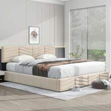 Bed Frames - 米色+絨布+160cm*200cm - 查看 3