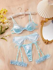 weiweihu Satin Sexy Bow Simple Sexy Underwear,Lenceria Para Mujer,Lingerie For Women>Set,Lingerie Sets For Women ,Christmas Outfit Women,Sexy Lingerie,Lingerie Sexy,Christmas Outfit Women>Lingerie,Lingerie For Women Seductive Nasty Kinky - Màu xanh nhạt - Xem 1
