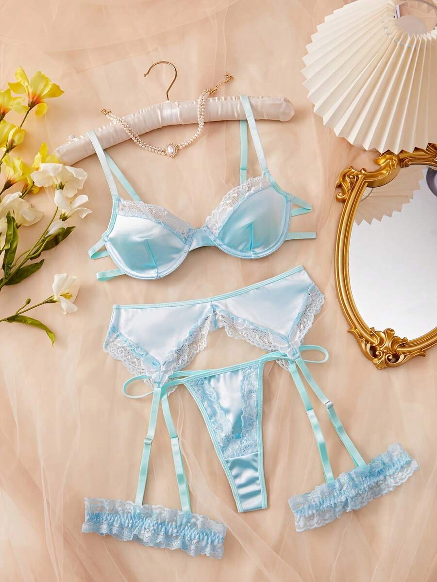 weiweihu Satin Sexy Bow Simple Sexy Underwear,Lenceria Para Mujer,Lingerie For Women>Set,Lingerie Sets For Women ,Christmas Outfit Women,Sexy Lingerie,Lingerie Sexy,Christmas Outfit Women>Lingerie,Lingerie For Women Seductive Nasty Kinky - Màu xanh nhạt - Xem 1