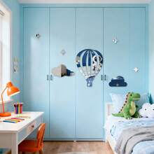 一套，3D热气球云朵星星亚克力镜面墙贴，自粘可移除，现代家居装饰，适用于客厅、卧室、儿童房墙面艺术装饰