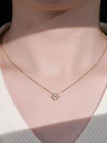 XUJIA 1pc 925 Sterling Silver Moissanite Necklace, Women's 3mm (0.10ct*4pcs) Round Moissanite Pendant, Suitable For Wedding, Vacation, Graduation, Party And Other Occasions, Exquisite Jewelry And Gift For Her