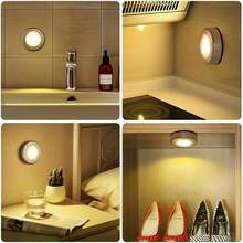 6pcs Wireless LED Wall Lights - 3 LED Round Night Lights, Powered By 3 AAA Batteries, Push Button Switch, Portable Car Lights, Compact Design, Adhesive Backing For Cabinet, Kitchen, Hallway, Bathroom, Bedside, Kitchen Lighting And Emergency Use - Silver Casing - View 2