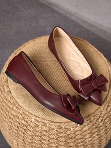 MonaNise Sapatos femininos confortáveis de bico fino nas cores preto, branco, azul marinho com laço, vermelho para festa, amarelo casual e rosa versátil. - Borgonha - Ver 3