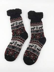 1 Pair Of Men's And Women's Autumn And Winter Slippers Socks, Men's Floor Socks, Men's Mid Leg Socks, Men's Calf Socks, Good Anti Slip Performance, Strong Grip, Preferred Fabric, Warm Plush, Warm Sheepskin Lining, Suitable For Family Gatherings/Home Relaxation, Can Be Used As Gifts For Valentine's Day/Christmas/Thanksgiving And Other Holidays - Multicolor - View 14