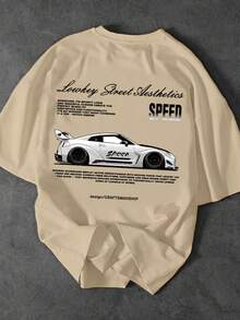 Racing Enthusiast Must-Have! Men's Summer Car Element Printed Round Neck Short Sleeve T-Shirt - Apricot - View 4