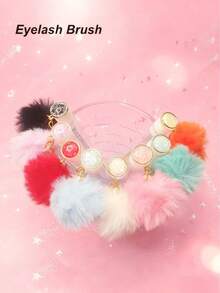 1/3/5pcs Fluffy Keychain Eyelash Brush Eyebrow Brush Eyelash Extension Tool, Portable For Travel And Makeup - Multicolor - View 1