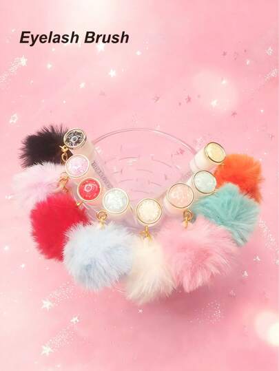1/3/5pcs Fluffy Keychain Eyelash Brush Eyebrow Brush Eyelash Extension Tool, Portable For Travel And Makeup