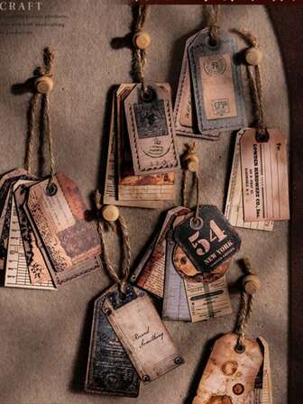 15pcs/Pack Vintage Lace Tags, Scenery Collage, Hard Card Stickers, Scrapbooking Supplies, Retro English Note Tags, Ticket Tags, Distressed Labels, Lace Tags, Collage Base Decor, Craft Materials, Planner DIY, Planner Stickers, Stationery