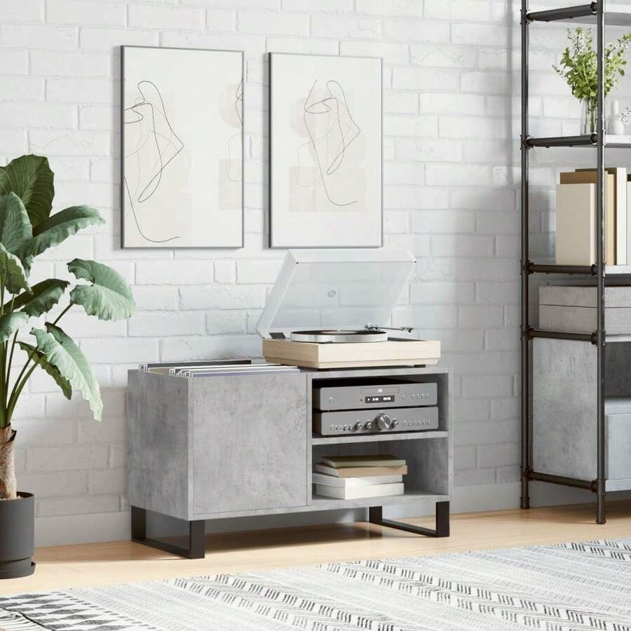 Mueble para discos vidaXL color gris hormigón, 85x38x48 cm, madera de ingeniería. - Marrón - Ver 1
