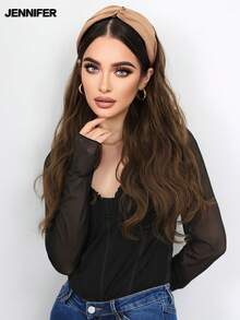 Women's Retro Style Wide Brown Knotted Headband With Synthetic Long Curly Half-Head Wig Clip-On Extensions, Fluffy And Natural, Black (Brown), Easy To Wear, Suitable For Women's Outdoor Photoshoots And Everyday Parties. - Multicolor - View 7