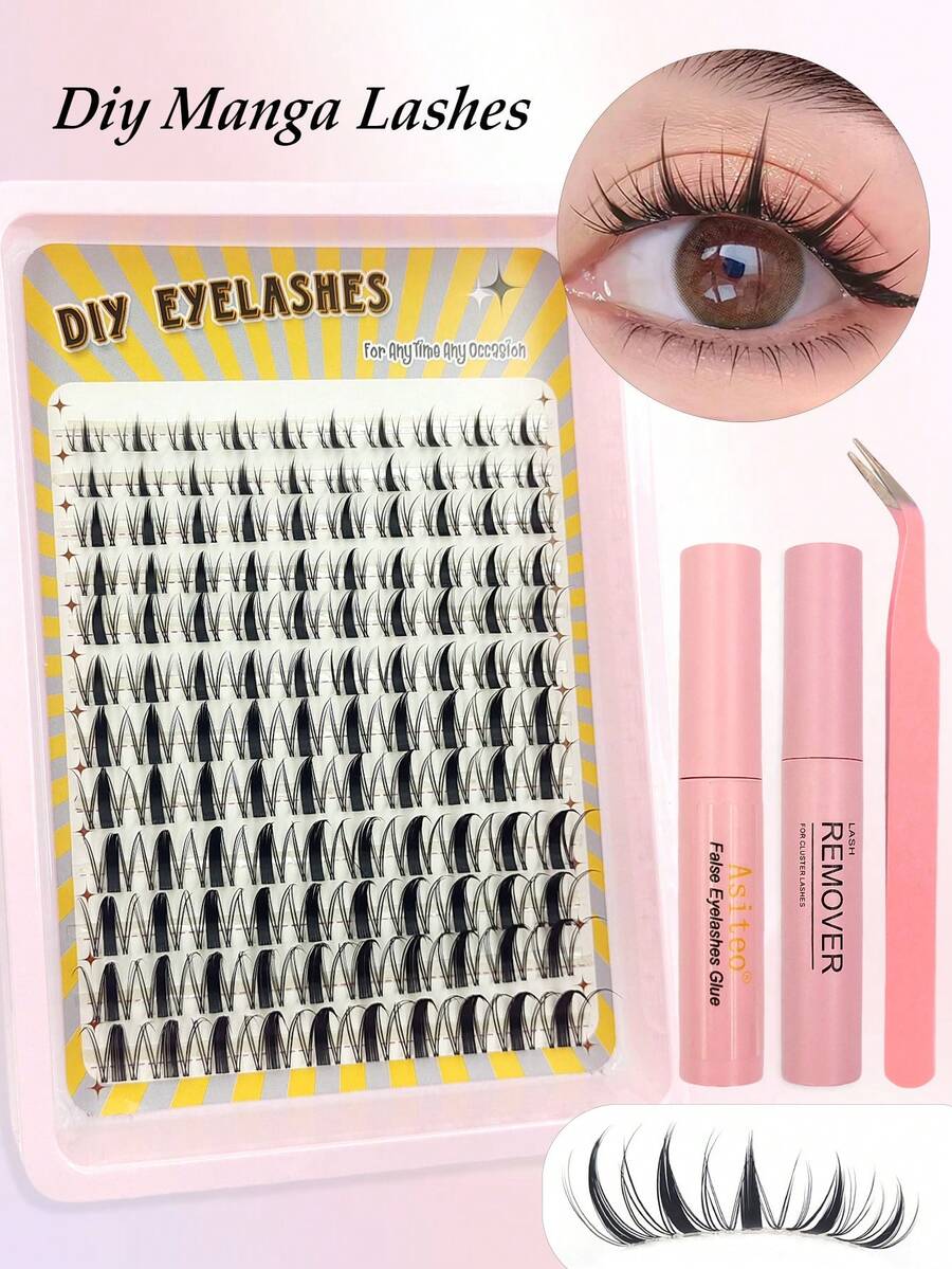 Asiteo 120pcs Anime Cartoon False Eyelashes, D Curl Individual Lashes, Cartoon Lash Clusters - Cosplay DIY Fake Lashes, Reusable, Beginner Friendly, Comes With Lash Glue, Tweezers, Adhesive And Sealant, Suitable For Daily And Party Occasions, DIY Lashes At Home - Multicolor - View 1