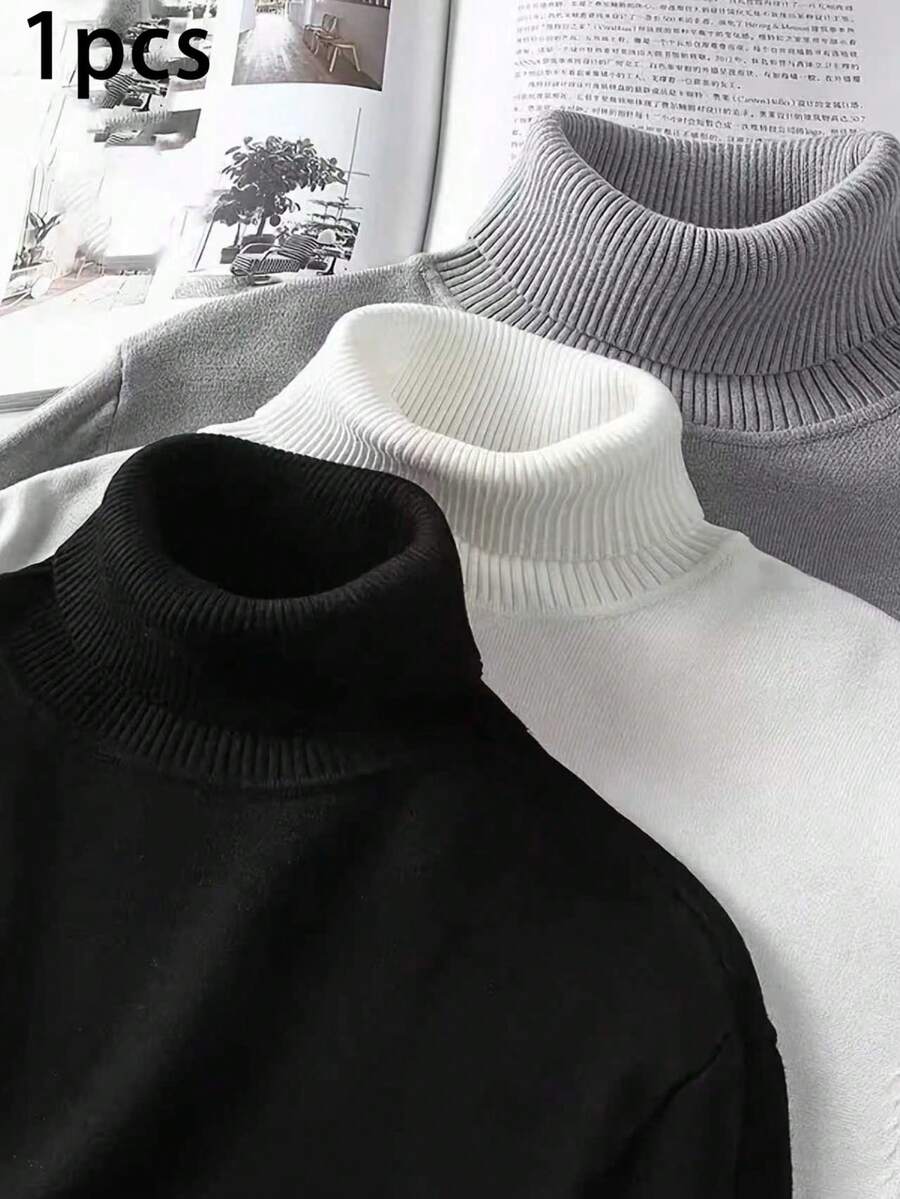 1pc Men's Casual Sports Comfortable Thermal Lined Turtleneck Sweater, Slim Fit, Suitable For Home And Outdoor Activities, Can Be Gifted To Couples, 100% Polyester Material, Available In Multiple Colors, Long Sleeve Top