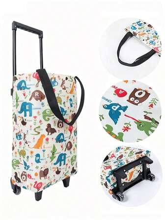 带轮可折叠紧凑型购物车，便携式折叠购物袋，防水拉杆购物袋，手提式购物袋，适用于上下楼梯、沙滩、露营、野餐、送货、家务、收纳整理等场合。