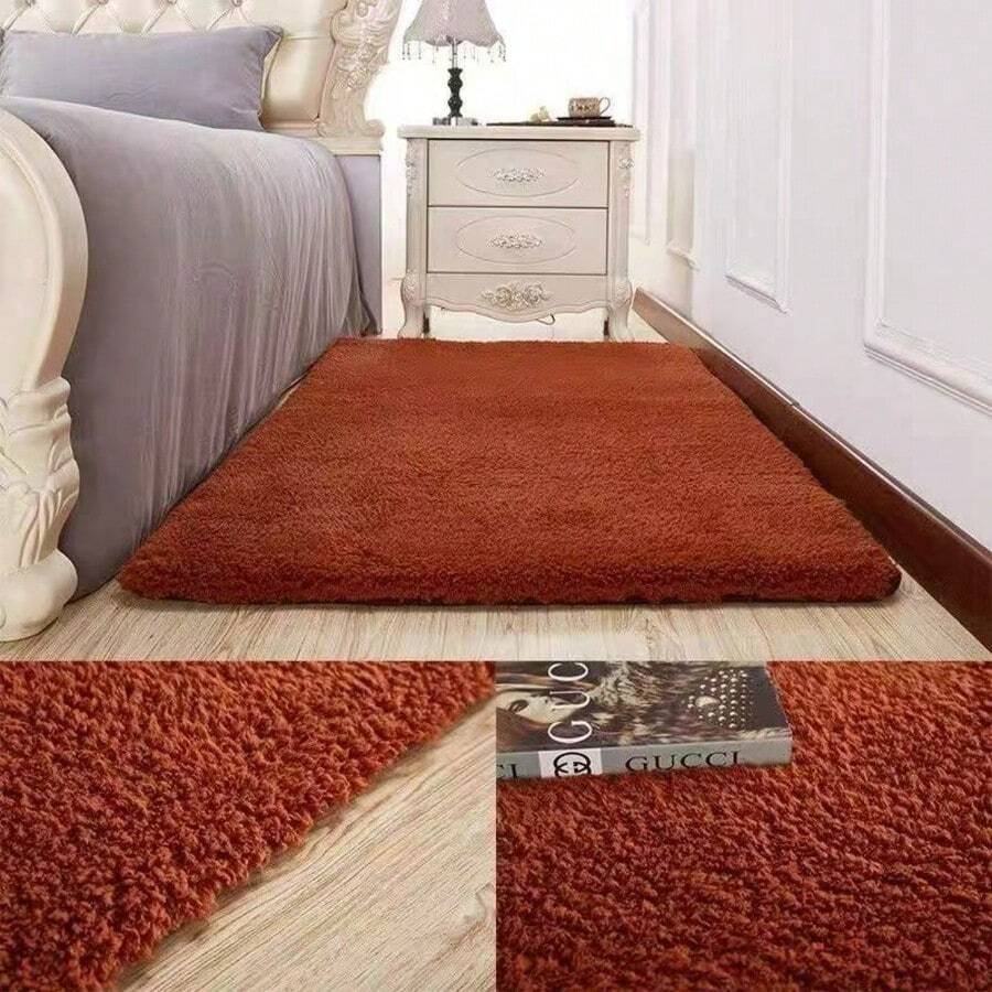 150CM*200CM Alfombra grande, sala de estar, luz engrosada especial, dormitorio de alta gama de lujo, sofá, cama, felpa larga, alfombra de piso - Marrón - Ver 1