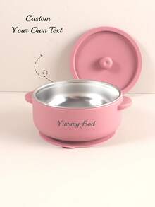 Personalized Baby Name Silicone Suction Bowl With Stainless Steel Inner Liner And Dust Cover, Children's Dining Bowl - Multicolor - View 2