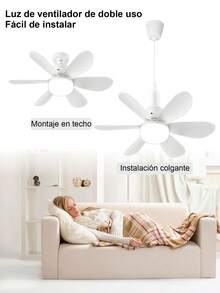 6 piezas 60W/50W Ventilador de techo con luz y mando a distancia, ventiladores de techo con luz de 20,5 pulgadas/16.5 pulgadas, ventilador con bombilla de base E27, 3 colores 3000K-6500K, ventilador con luz regulable para garaje, baño, dormitorio, cocina, 4000 lúmenes. - 60W (6 piezas) - Ver 4