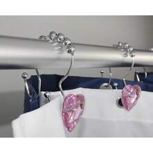 Shower Curtain Hooks Rings For Bathroom, 12PCS Valentines Day Heart Stainless Steel Rust Resistant Decorative Rhinestones Double Shower Hooks Hangers For Shower Curtains, Clothing, Etc.,DoubleHookPink - 雙鉤粉紅 - 查看 5