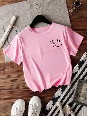 Plusstorlek Dam Sommar Y2K Geometriskt Mönster Enfärgad Rund Hals Kortärmad Casual Lös T-shirt