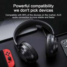 Lenovo 联想头戴式蓝牙耳机 - 游戏、音乐、重低音、可折叠降噪耳机，适用于运动和娱乐 - 黑色 - 查看 5
