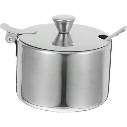 Stainless Steel Sugar Container With Spoon - Compact 3. Inch Condiment Jar Kitchen Countertop Storage Of Sugar Salt And Spices