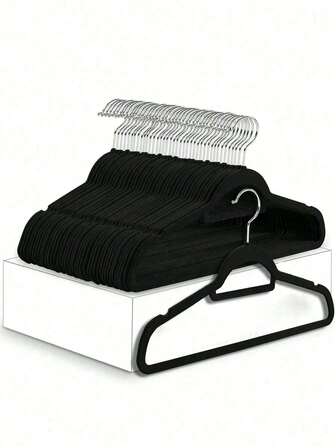 10pcs Premium Velvet Hangers With 360° Rotatable Hooks, Non-Slip Heavy Duty Space-Saving Clothes Hangers For Coats, Suits, And Dresses, Black Plastic Design For Secure Wardrobe Organization, Hangers For Clothes