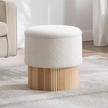 WAHSON OFFICE CHAIRS Round Ottoman Stool In Faux Fur & Wood Footstool With Lid, Storage Pouffe For Living Room/Bedroom - White - View 13