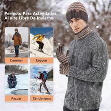 Conjunto Completo de Sombrero, con Gorros para , Guantes Tactiles, Bufandas, con Forro de Felpa, para Clima Fro Actividad al Aire Libre Esquiar Ciclismo - Marrón - Ver 6