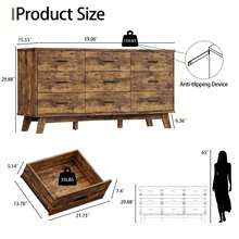 Dresser For Bedroom, 9 Drawer Wide Modern Chest Of Drawers With X-Shaped Sturdy Base, Wood Double Dresser Closet Clothes Storage Organizer, Wooden Dresser TV Stand For Living Room, Hallway - màu nâu - Xem 4