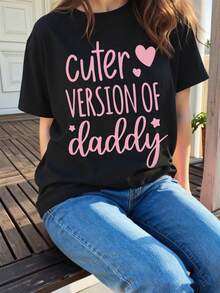 Kaos Slogan Hati untuk Remaja Perempuan, Pakaian Kasual/Sekolah, Lucu dan Modis - Hitam - View 1