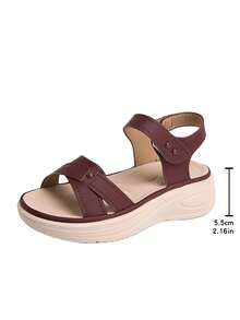 Sandalias casuales con para mujer, suela gruesa, punta abierta, correa, zapatos de playa, nuevo lanzamiento de verano - Burdeos - Ver 10