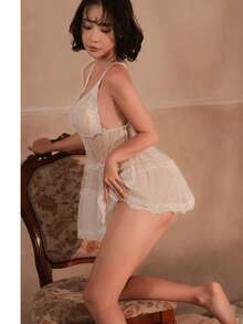 性感内衣 性感透视蕾丝薄纱礼服 - 白色 - 查看 2