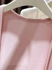 Chaqueta de punto tipo cárdigan de unicolor primavera/verano Y2K casual y lindo para mujer de Vera Lane, adecuado para festivales de música, versátil y ligero, top rosa para el Día de Acción de Gracias y Pascua - Rosa Pálido - Ver 8