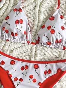 水果蔬菜印花可爱露背系带女士泳衣套装，沙滩度假 - 彩色 - 查看 5