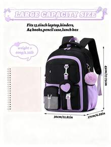 15,6 Zoll leichter Mädchen-Rucksack mit vielen Taschen, geeignet für Outdoor-Camping und Reisen, lila Studentenrucksack mit Münzbeutel, verstellbare Schultergurte, reibungsloser Reißverschluss, wichtiges Schul-Zubehör, geeignet für Studenten