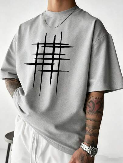  Zrgoth 男士休闲百搭简约线条印花元素短袖T恤