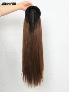 Diadema de cabello sintético con extensiones rectas largas con trenzas retorcidas, color marrón claro, accesorio de peluca mitad natural - Multicolor - Ver 9