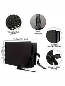 Rectangular Paper Scrapbook Album, DIY Memory Book, Decorated With Ribbons | Suitable For Weddings, Anniversaries, Graduations And Special Occasions, Perfect Gift For Friends, Couples And Family To Preserve Memories, Fashionable Black Cover, Paper Material, Scrapbooking Supplies - Multicolor - View 6