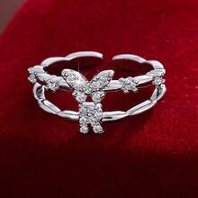 1pc Letter Design Cubic Zirconia Inlaid Adjustable Open Ring For Women - Multicolor - View 42