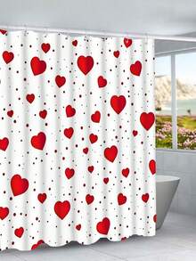 1/4件套红色爱心图案浴帘套装，带挂钩 - 防水涤纶材质，可机洗，四季皆宜 - 完美的浴室装饰，浴室窗帘 - 彩色 - 查看 16
