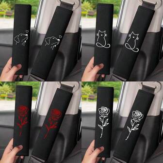 2pcs Car Seat Belt Covers, Embroidered Shoulder Pads, Soft & Breathable, Universal Car Safety Belt Shoulder Pads For Driver And Passenger, Auto Interior Accessories