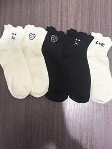 1/3/5 双女士短袜、隐形袜、白袜子、黑袜子、灰袜子、女袜、可爱袜子、女童袜子、黑色袜子、卡通细节、导轨透气孔设计、吸湿排汗、柔软顺滑，适合各种节日、运动、休闲、商务等日常穿着，一年四季均可穿着，颜色组合随机。 - 彩色 - 查看 4